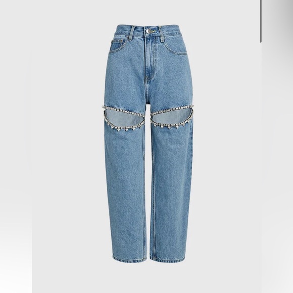 HIGH WAISTED JEANS WITH CUT OUT BEJEWLED BLUE - Picture 1 of 3